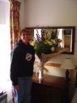 Merideth and her flowers that were waiting for her in our room in Skibbereen. It is our 15th anniversary this day.