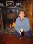 At Biddy Early in front of a peat fire. A tradition. The first picture of the trip is always of Merideth with her first pint.