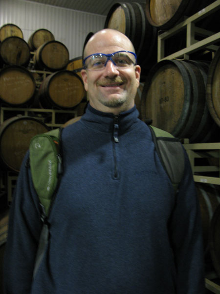 Wearing my cool safety glasses in the Allagash barrel room 
